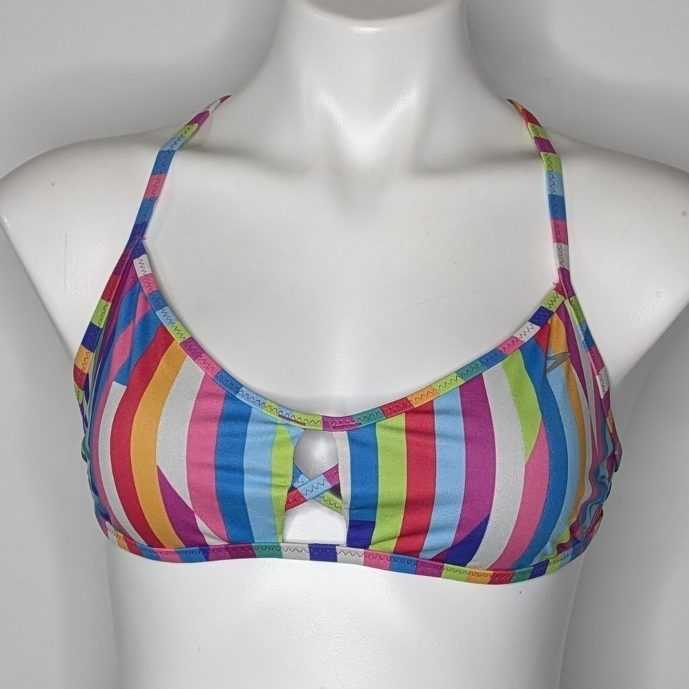 ✨3/$15 Speedo Colorful Striped Strappy Tie Up Bikini Top L